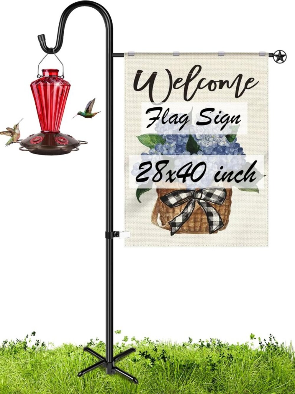 Upgraded Garden Flag Holder Stand with Shepherd Hook for 28'' x 40'' Flags 60 in